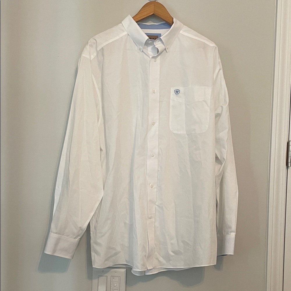 Ariat Men’s White WF Solid Classic LS Button Down Shirt Sz XL EUC